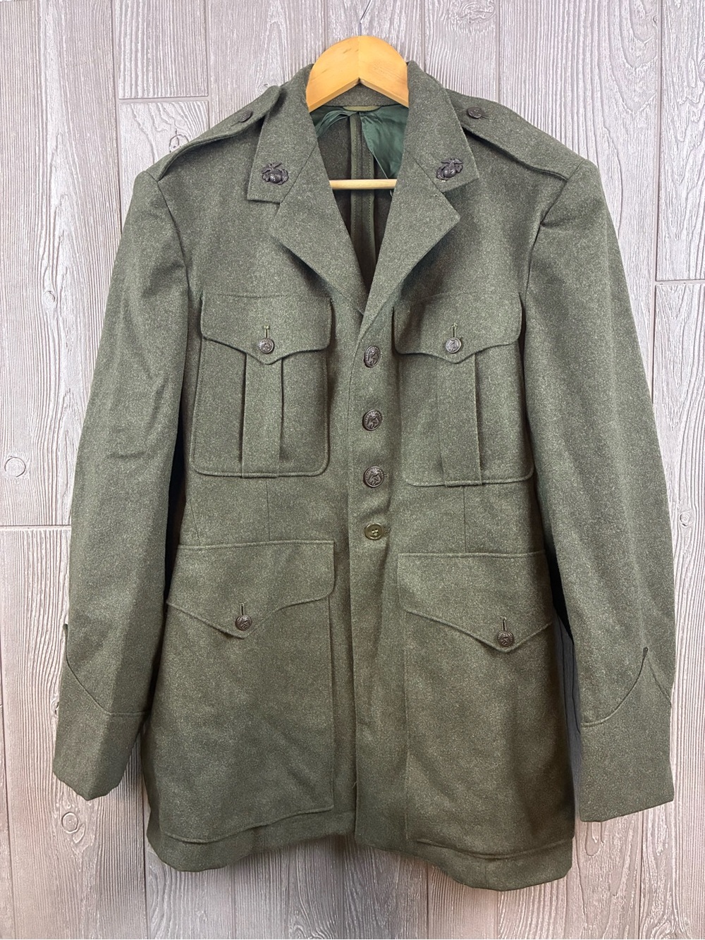 VTG Original WWI USMC Marines Uniform Forest Green Wool Service Jacket